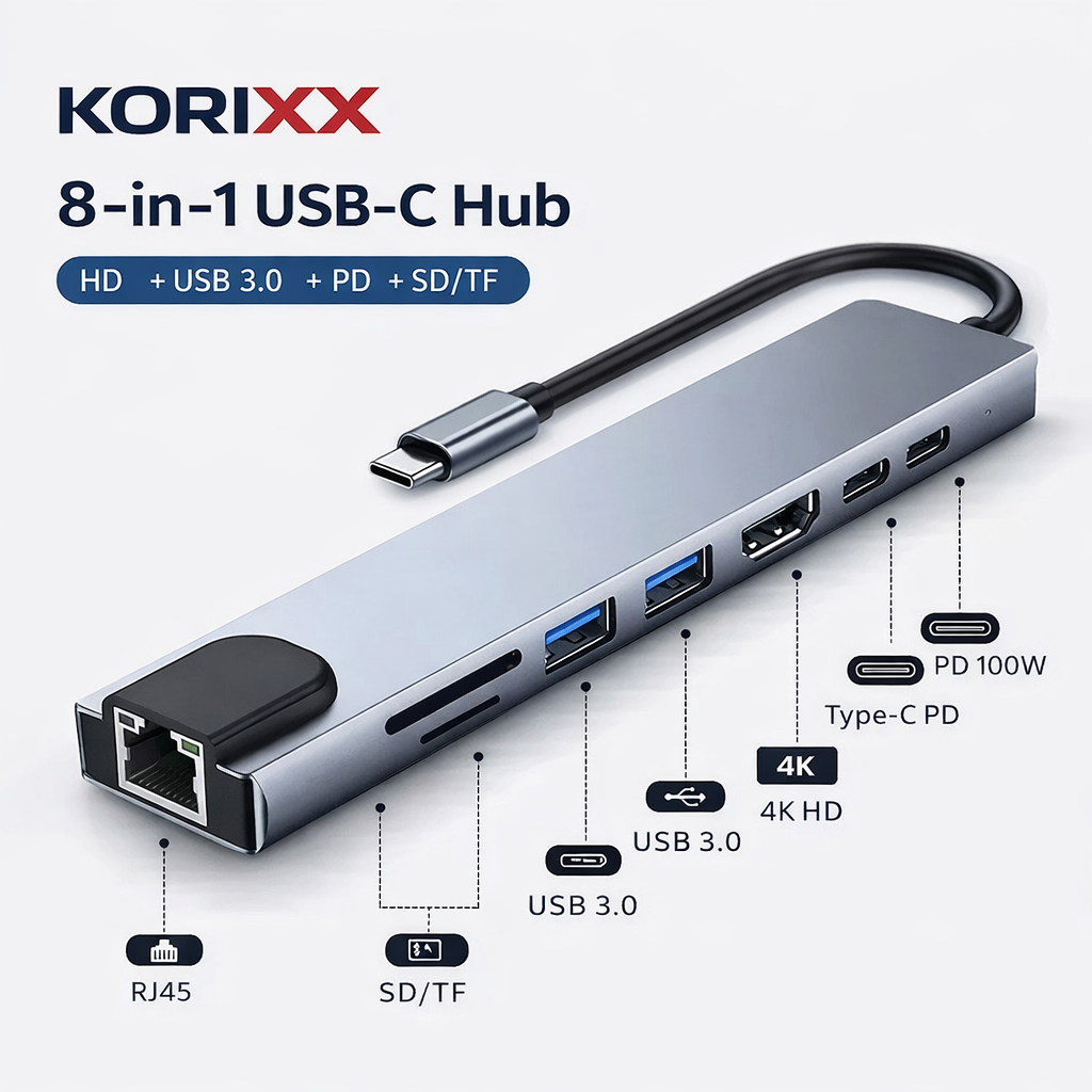 KORiXX™ Pro 8-in-1 USB-C Hub